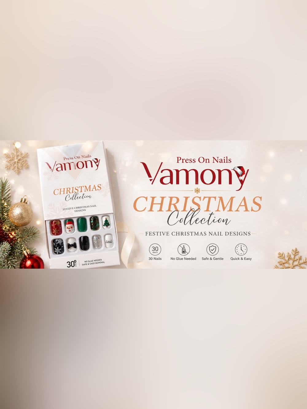 Press-On CHRISTMAS Collection Holiday Nails - 30pcs